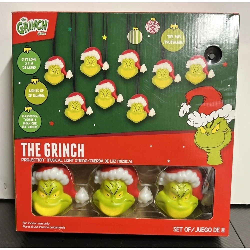 The Grinch Projection Christmas Musical String Lights (8) - 8.2' long-New In Box